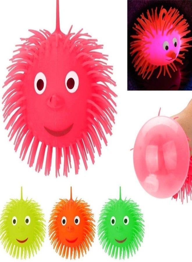 Munmoll Flashing Light Puffer Squishy Ball Toys for Toddlers Babies | Smile Face Silicone Puffer Ball with Flashing Light | Indoor Outdoor Spiky Fidget Sponge Balls Pack of 2 Multicolor - Image 2